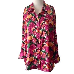 Tamara H Silky Floral Button Up Blouse 3X
